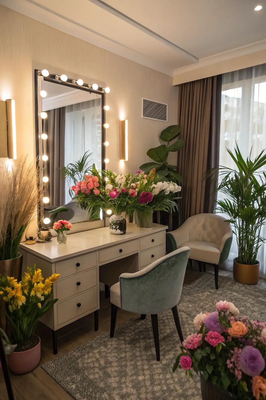 Greenery infuses a stimulating natural element.