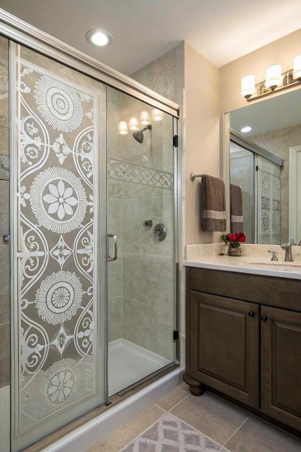 Decorative glass patterns add character.