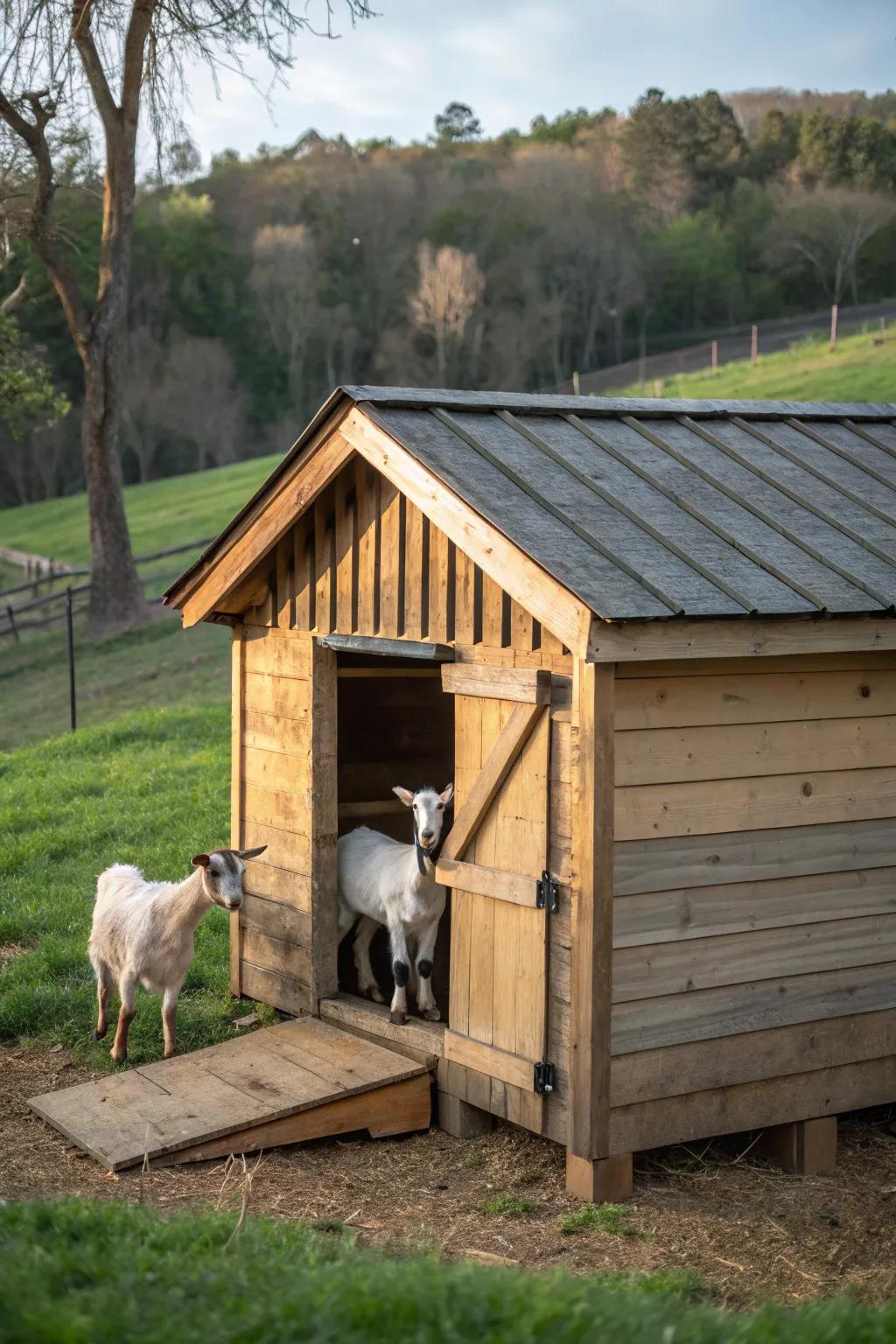 A portable goat barn offering flexibility and convenience.