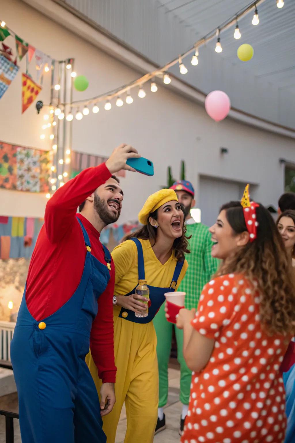 Guests dressed in themed outfits, adding a playful element to the party.