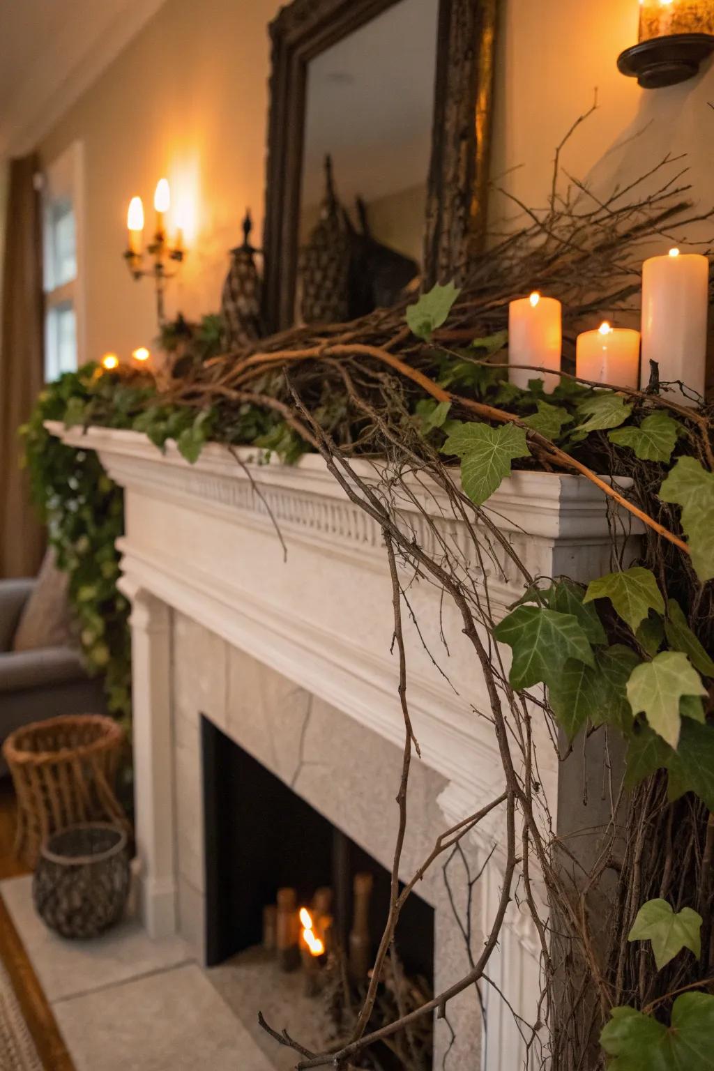 Natural aspects deliver rustic charisma to Halloween ornamentation.