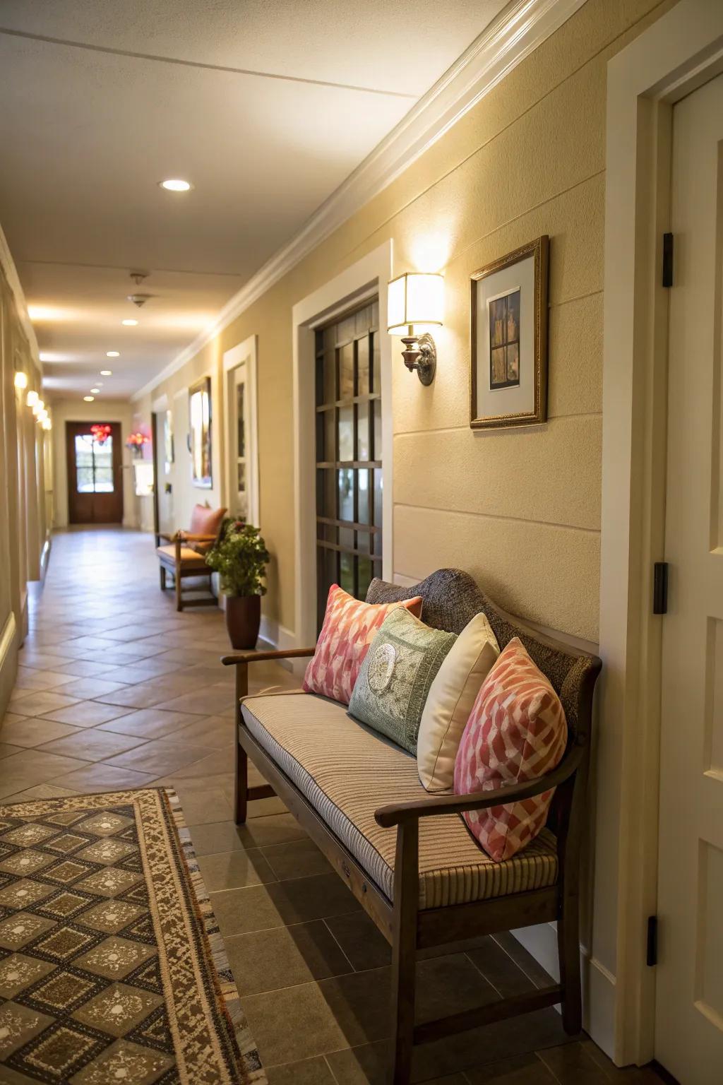 A seating area makes your hallway both inviting and functional.