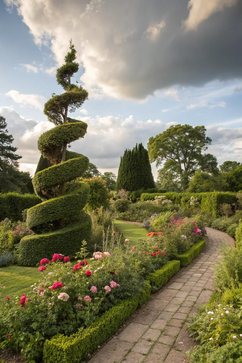 Spiral hedges offer an imaginative garden design