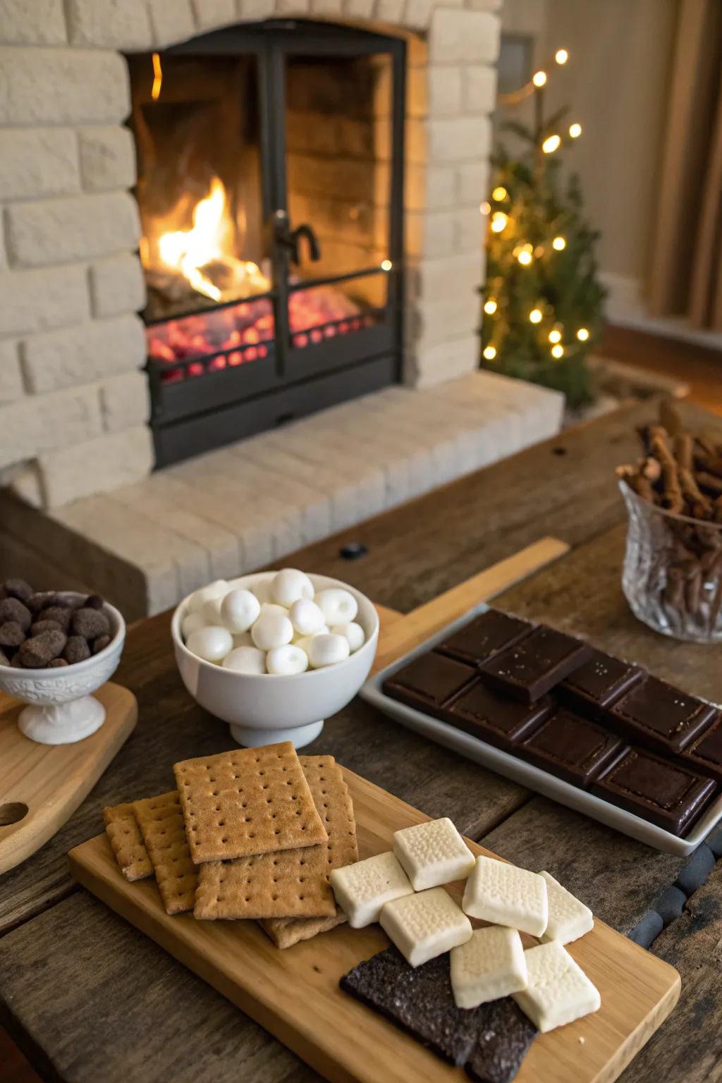 Enjoy a timeless treat with a delightful s'mores station next to a crackling fire.