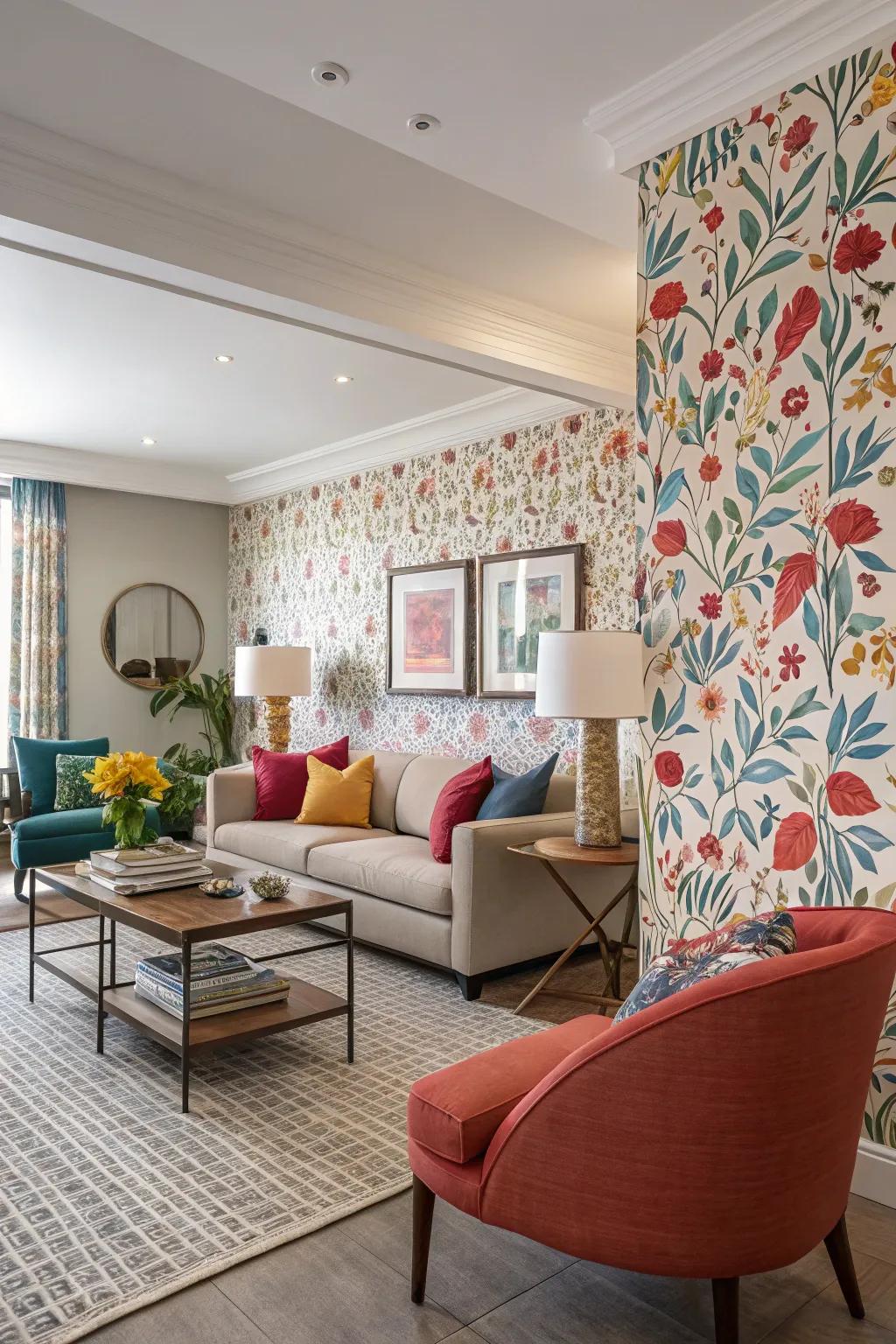 A room with a striking highlight wall that adds a splash of personality.
