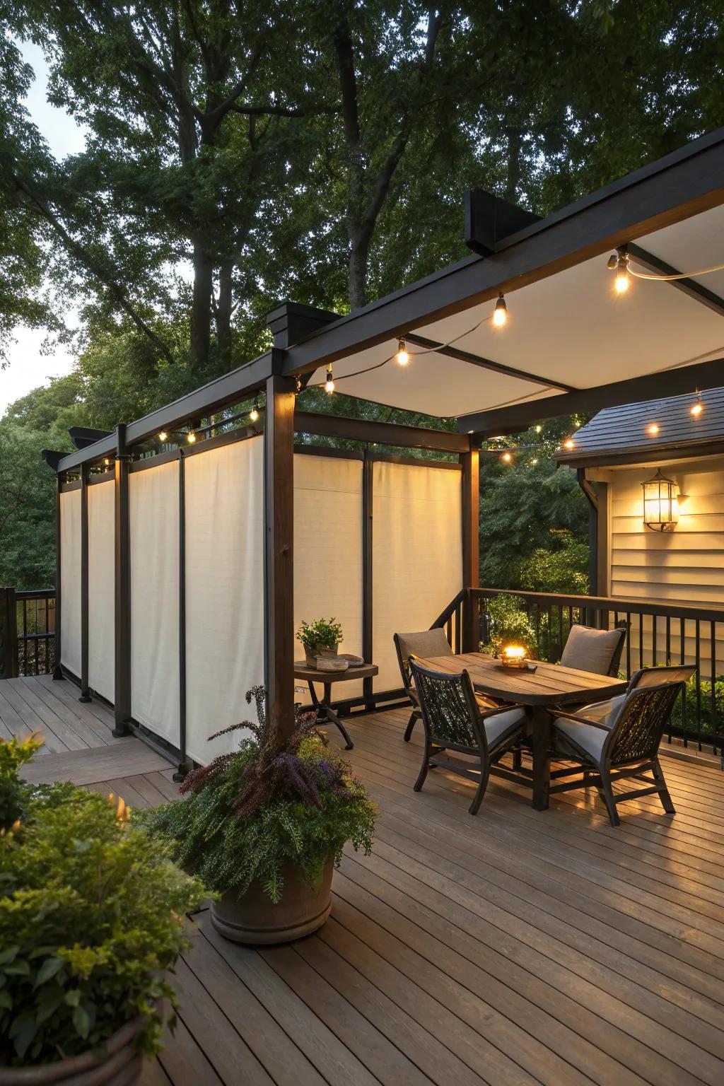 Roll-up enclosures offer adjustable security for winter decks.