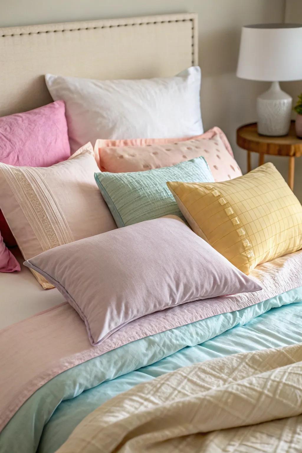 Diverse pillow sizes contribute depth and fascination.