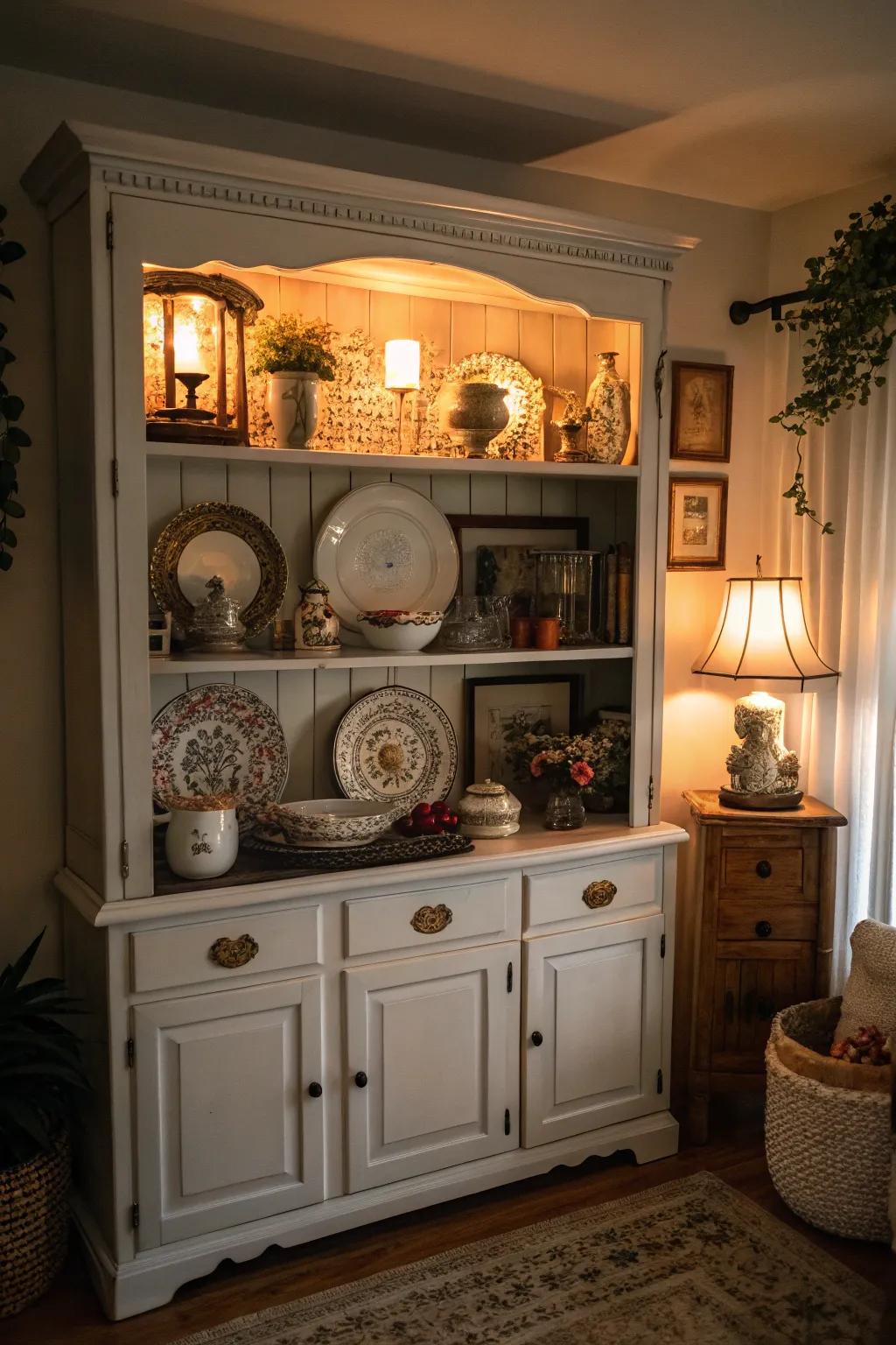 An impeccable combination of vintage and modern on this fashionable hutch.