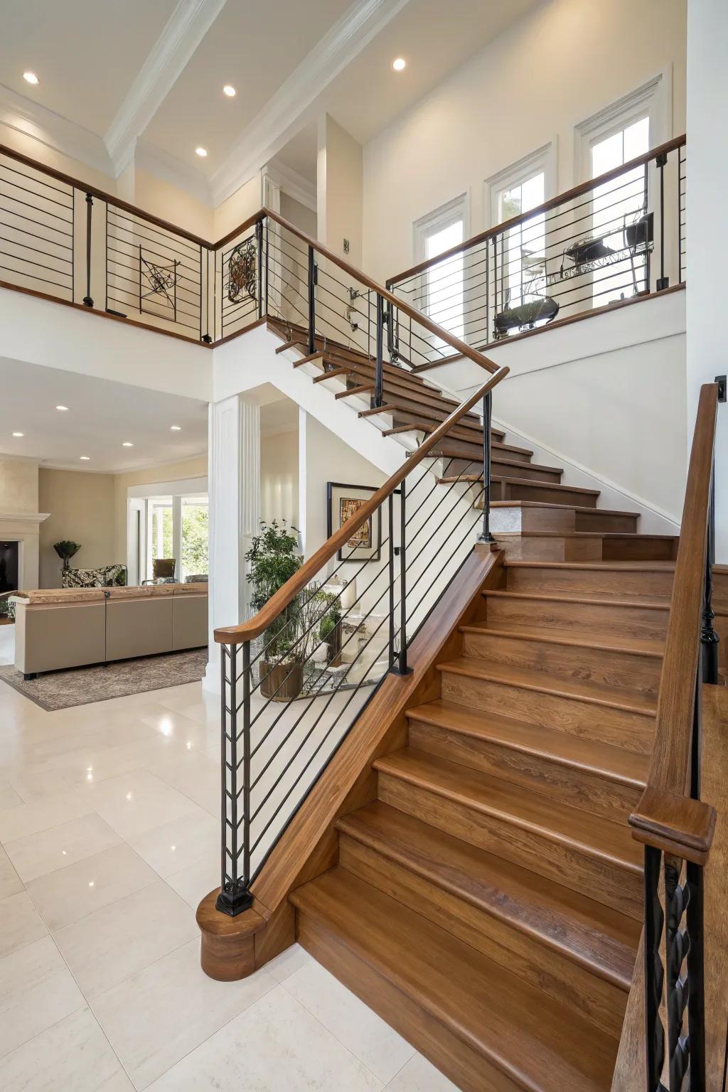 Blended resources introduce texture and warmth to your stairs.