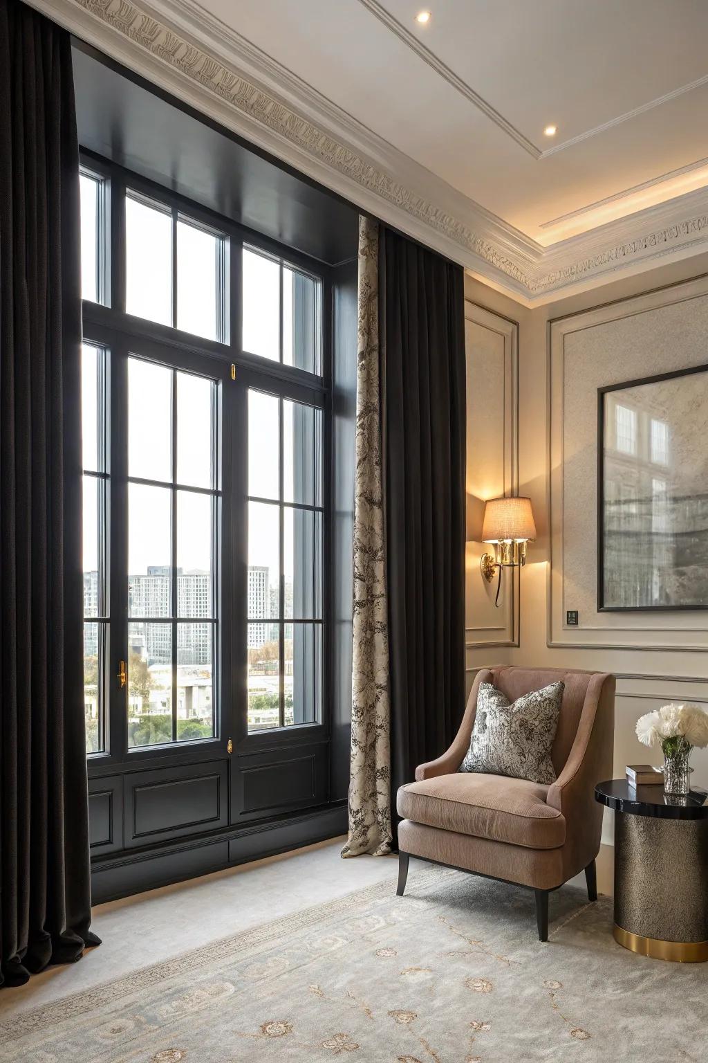 Satin dark frames deliver a luxurious and polished touch.