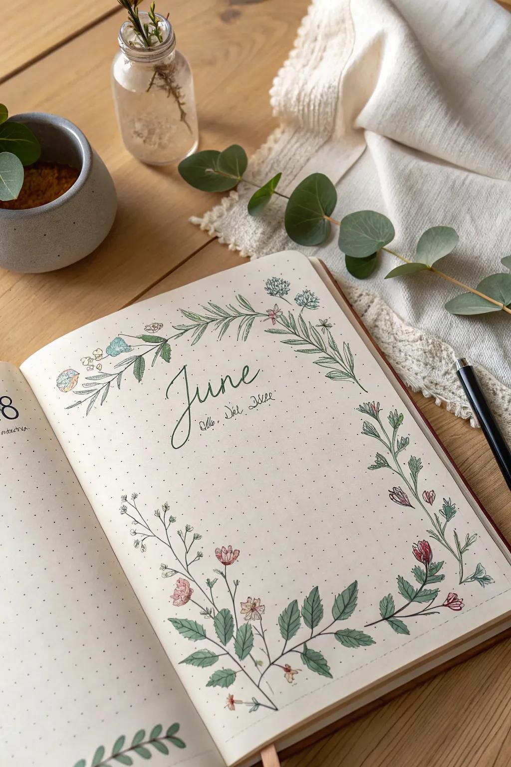 With botanical borders for your June journal, embrace simplicity and beauty.