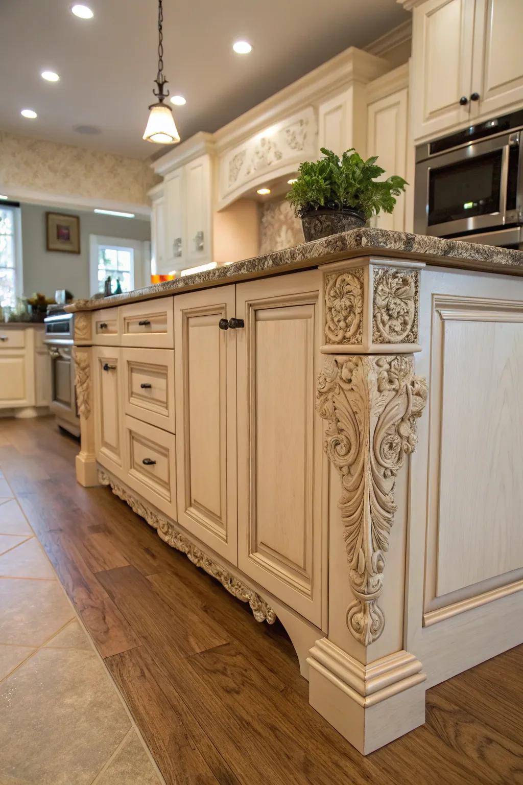Bespoke etched supports add a personal detail to cabinetry.