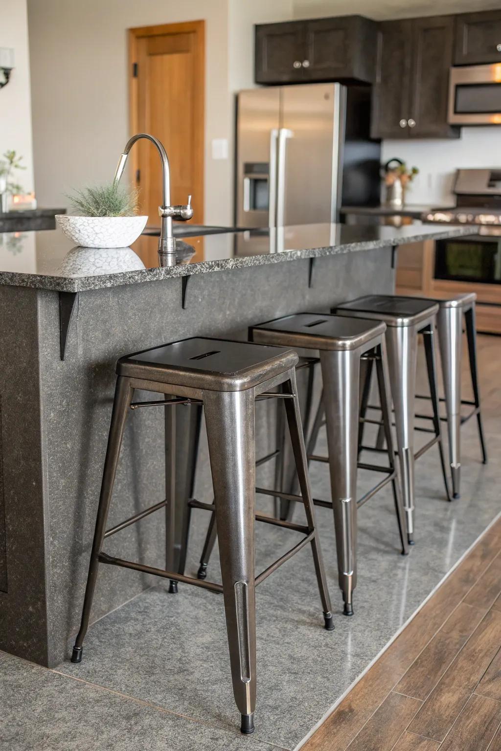 Metal <strong><em>thrones</em></strong> inject an urban touch to your kitchen.” loading=”lazy” class=”pimg”>
	</picture><figcaption>Metal <strong><em>thrones</em></strong> inject an urban touch to your kitchen.</figcaption></figure>
<p>Metal <strong><em>thrones</em></strong> can contribute an urban edge to your kitchen, a homage to urban lofts and elegant modernity. I often suggest this for patrons hunting for a contemporary detail.</p>
<h3>Give these a look:</h3>
<ul class=