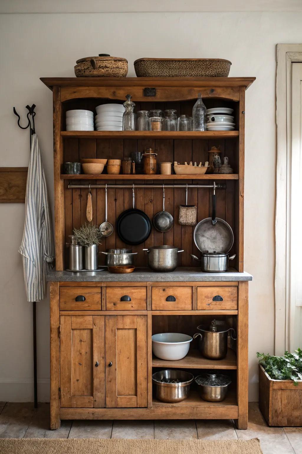 Vintage pieces function as rack.