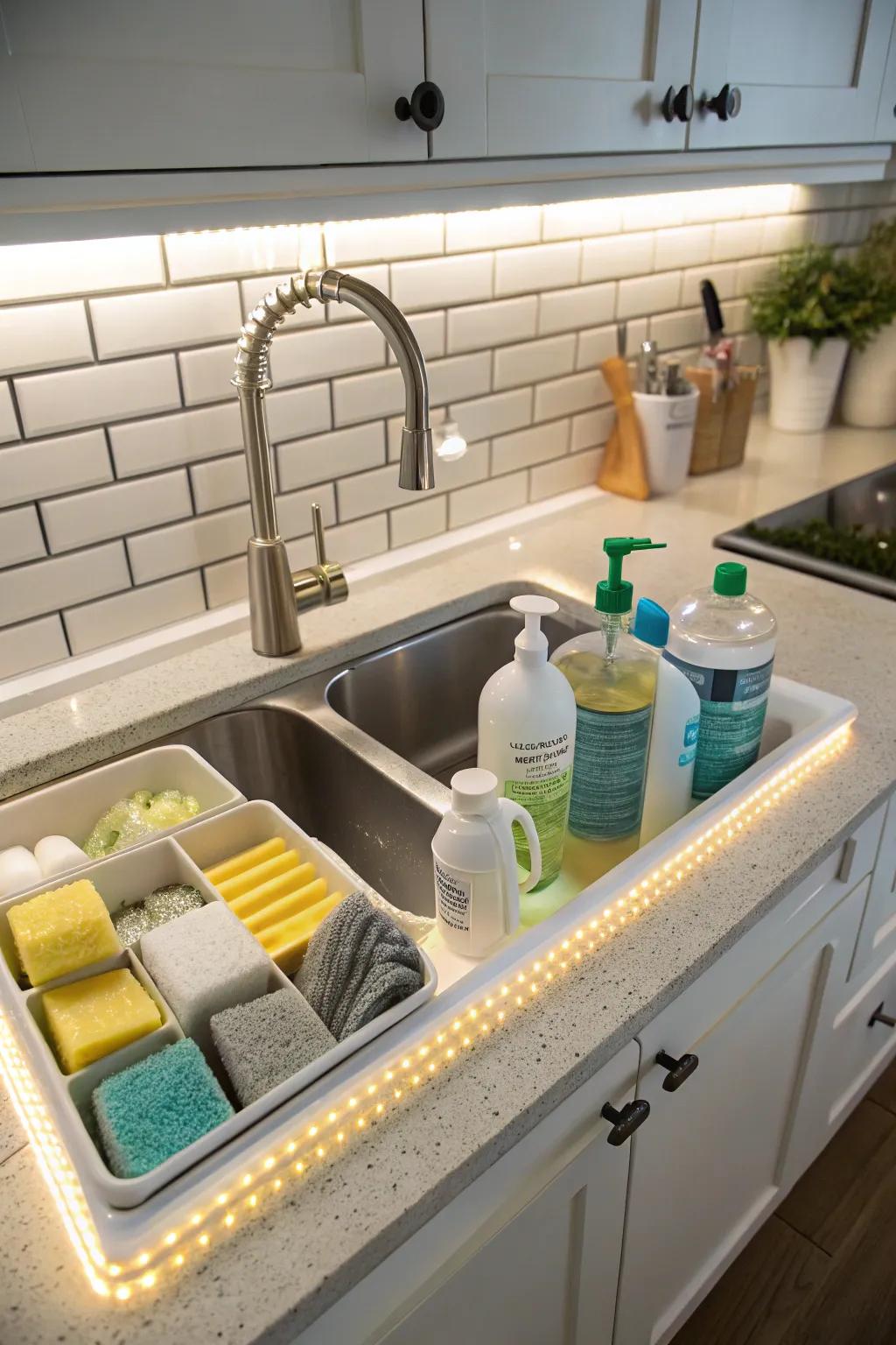 Illuminate under-sink spaces for enhanced visibility and organization.