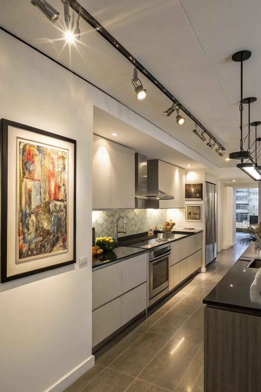 Showcase artwork using thoughtfully positioned rail lights.