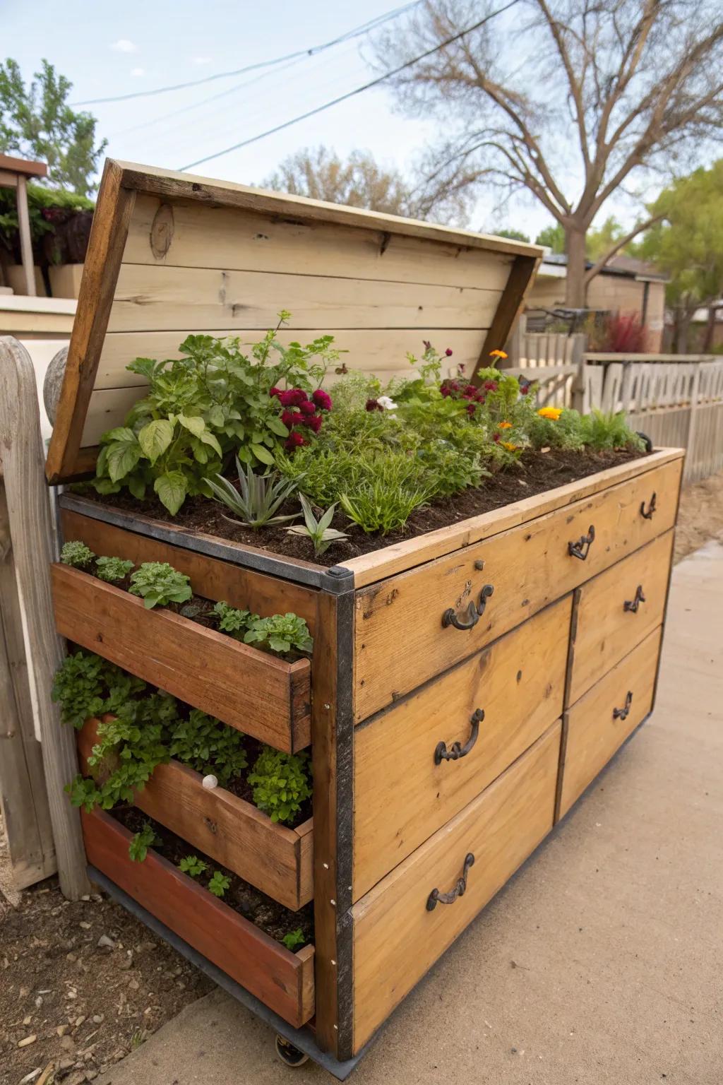 Old home items can be made into lovely raised beds in a creative way.