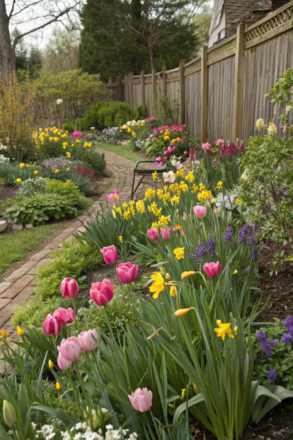 Bloomglows and sunshines settled among perennials, crafting a lush garden display.