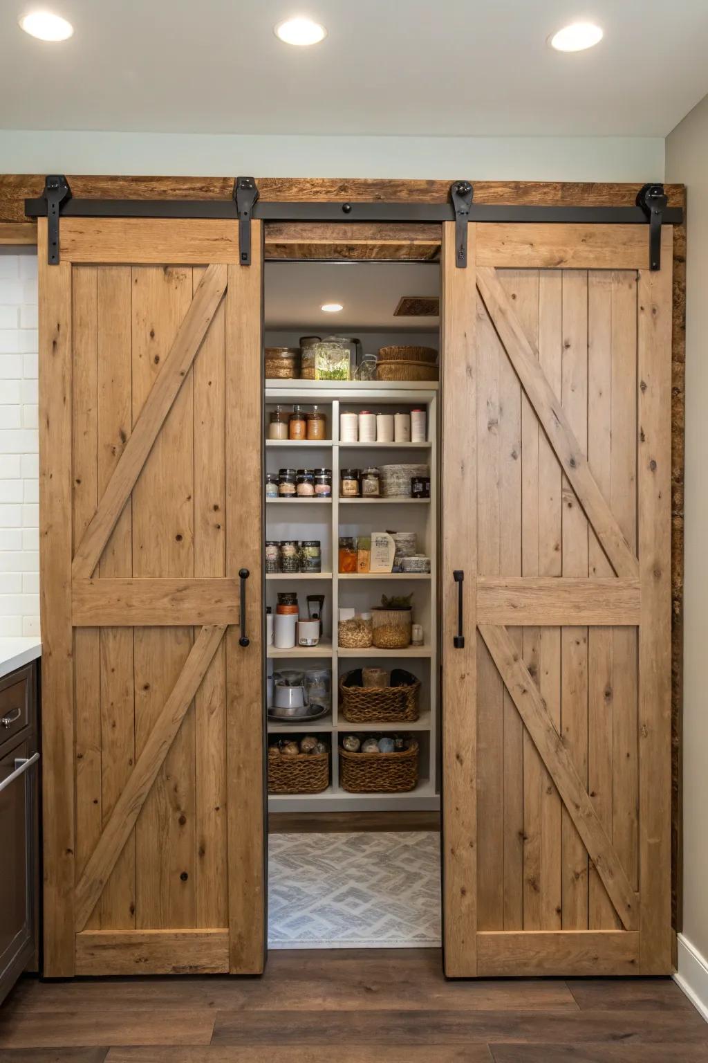 Sliding barn doors add rustic charm and functionality.