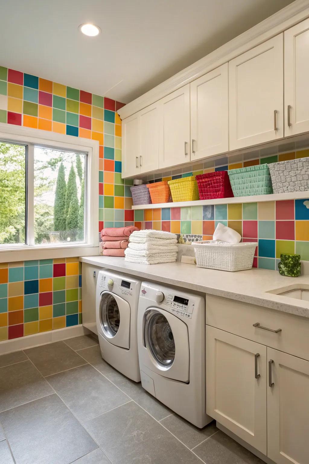 A vibrant backsplash adds a splash of color and personality.