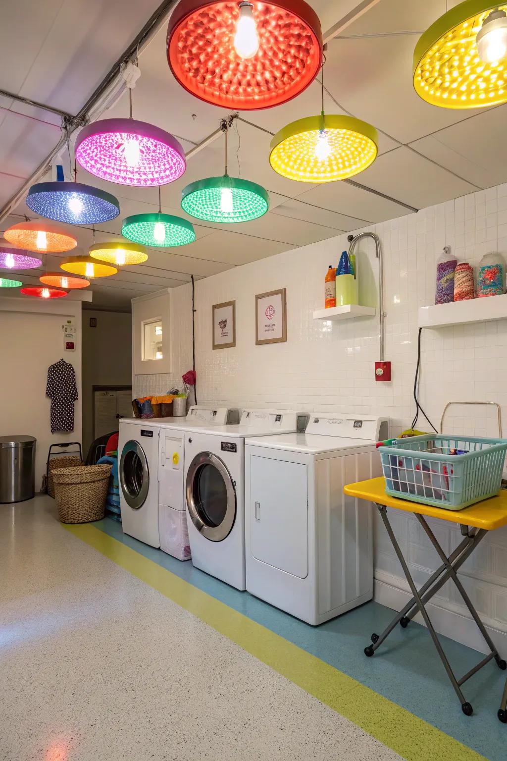 Colorful lamps can evoke a lively vibe in your laundry area.