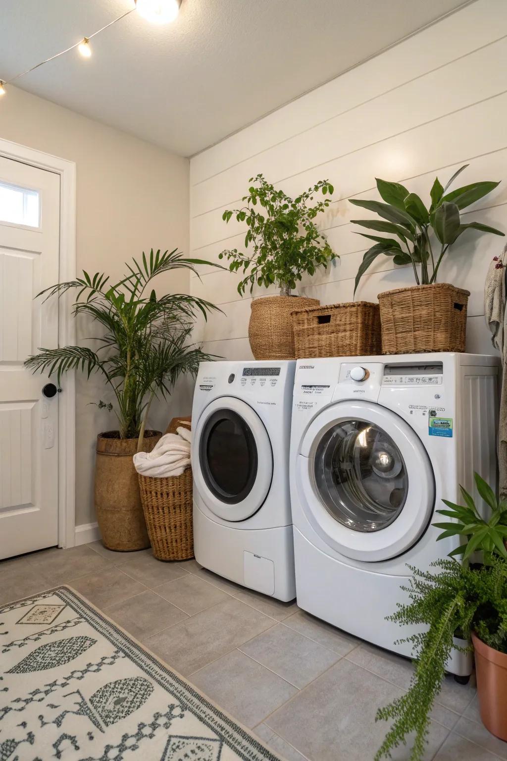 Plants contribute a refreshing hint to your laundry zone.