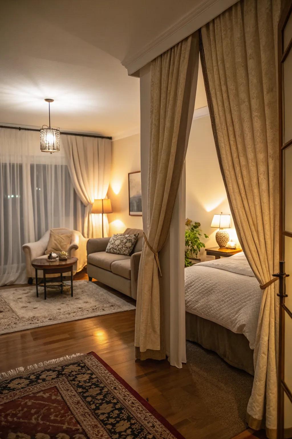 A secluded bed nook provides privacy and coziness in a shared area.