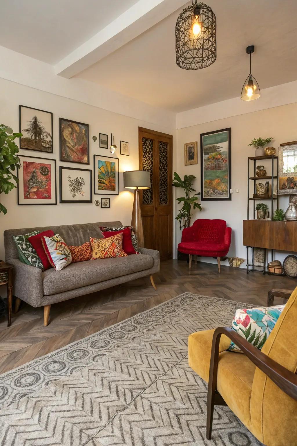 Embossed vinyl flooring adds warmth and individuality to your living area.