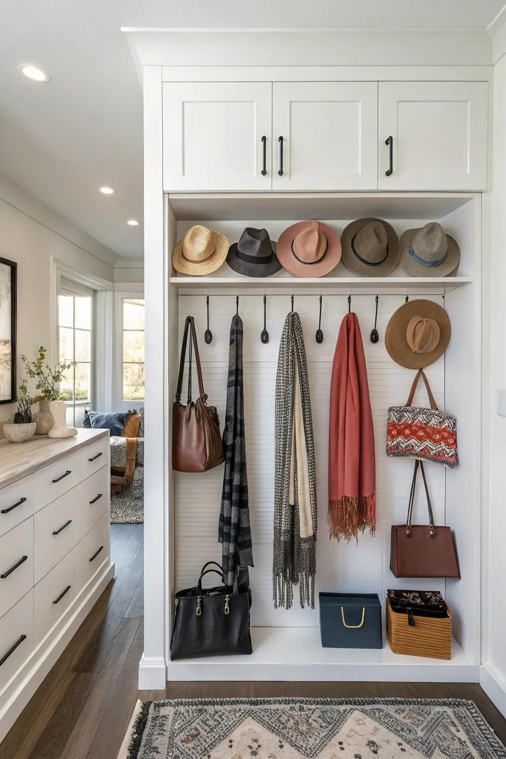 Fasteners present a clever strategy to organize accessories.