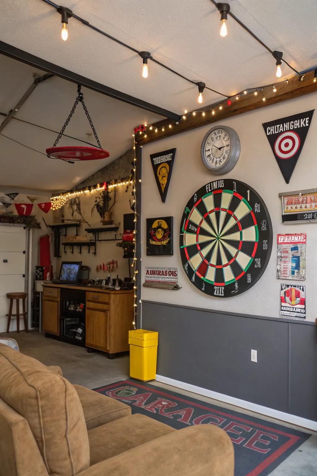 A dartboard encourages friendly matches without significant costs.