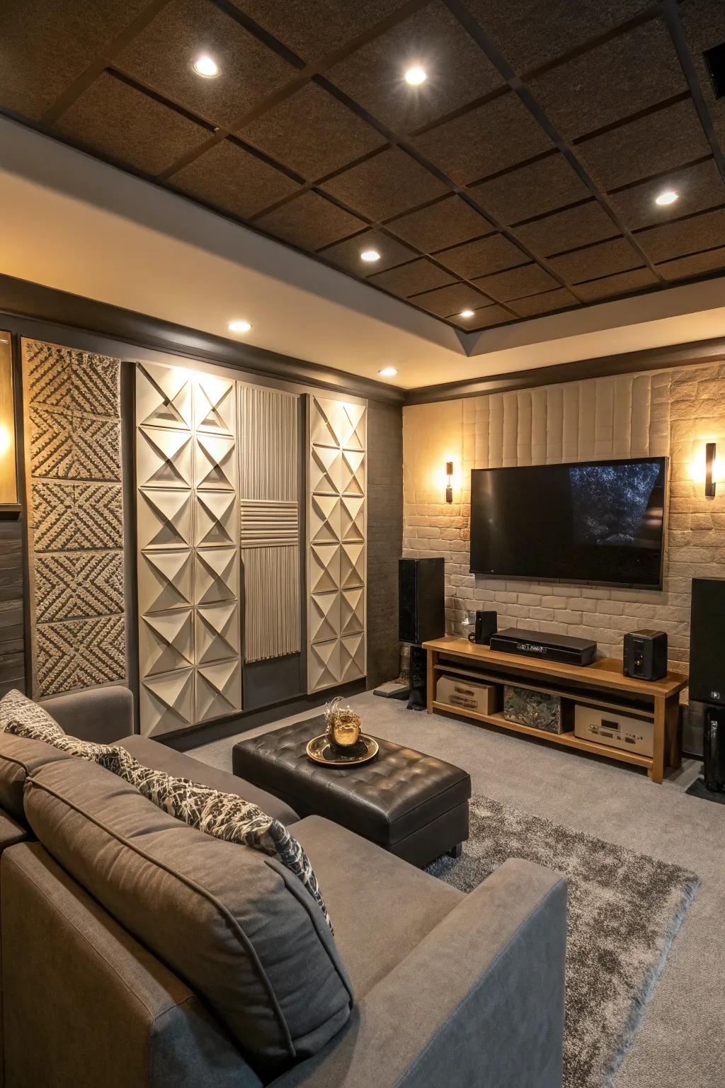 Sound diffuser panels enhance both sound quality and decor.