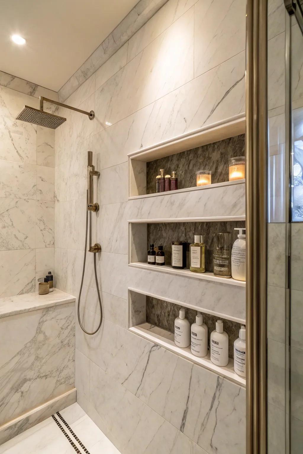 A streamlined stone recess provides polished, efficient storing.