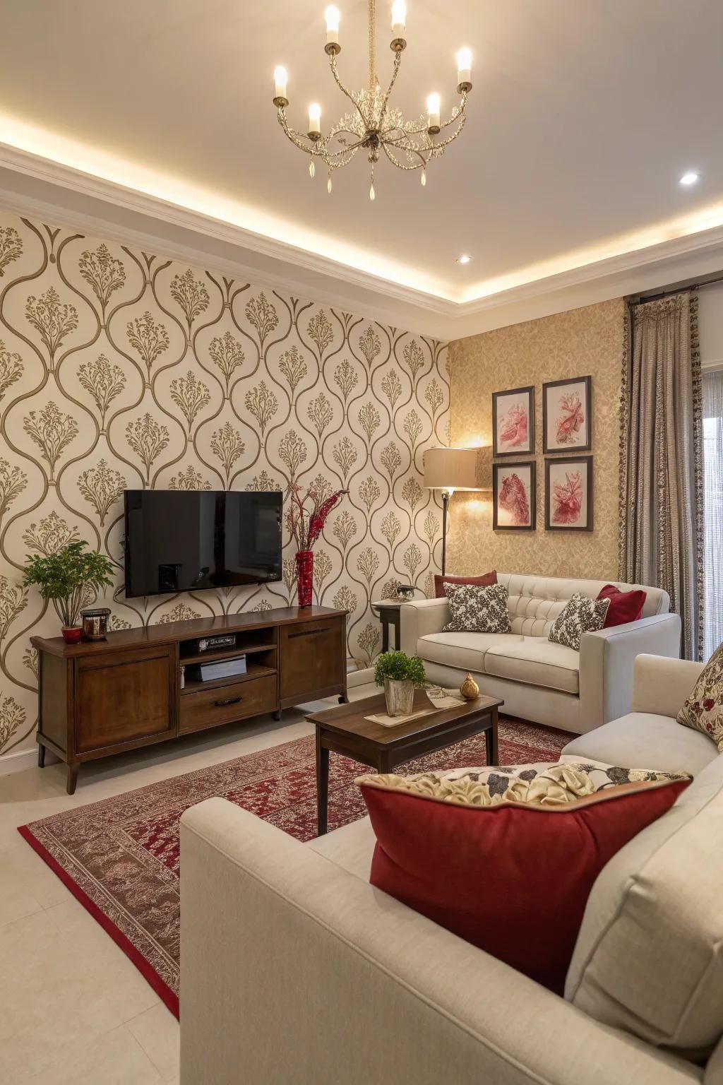 A striking standout wall becomes the highlight of a chic living space.