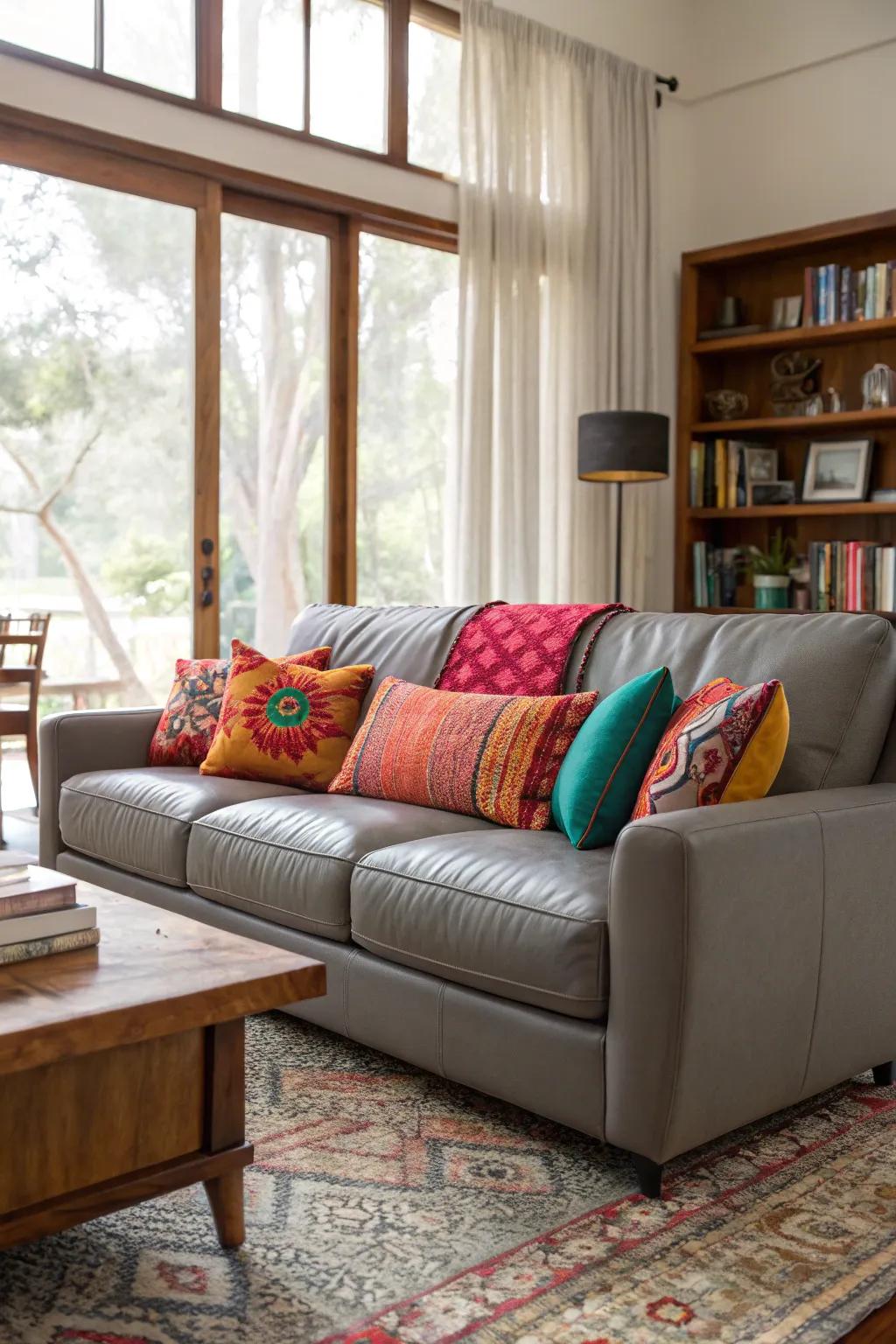 Bold color accents creating a dynamic contrast in a modern living room.