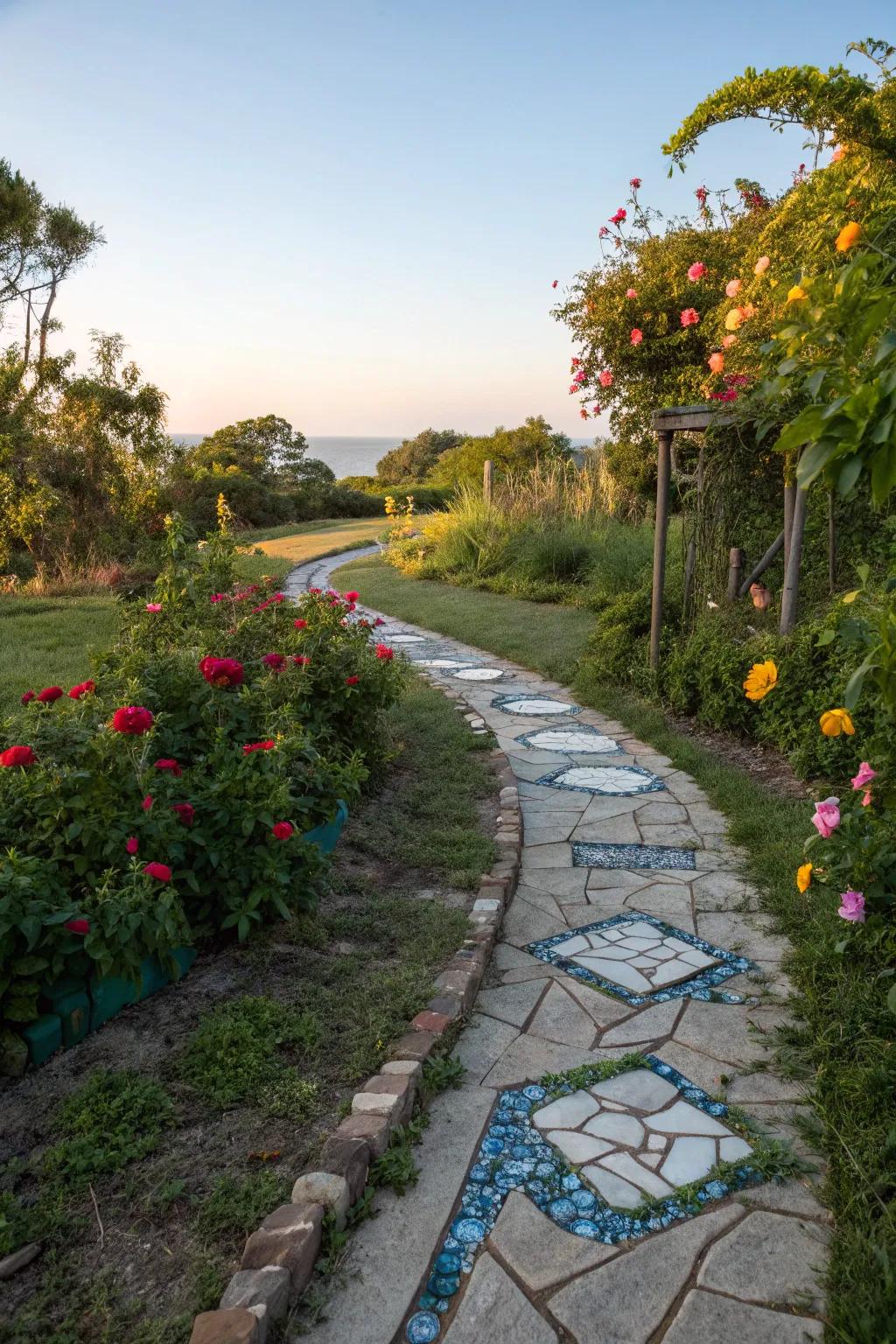 A garden path using unique materials for a contemporary and distinctive aesthetic.