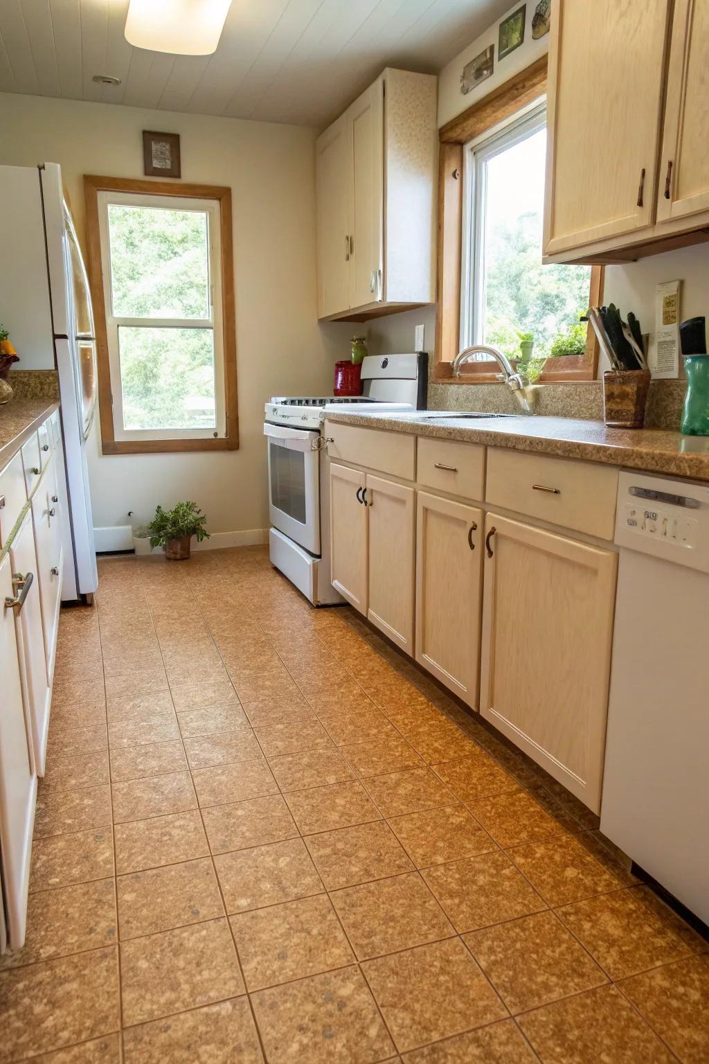 Eco-friendly cork coverings in a small kitchen
