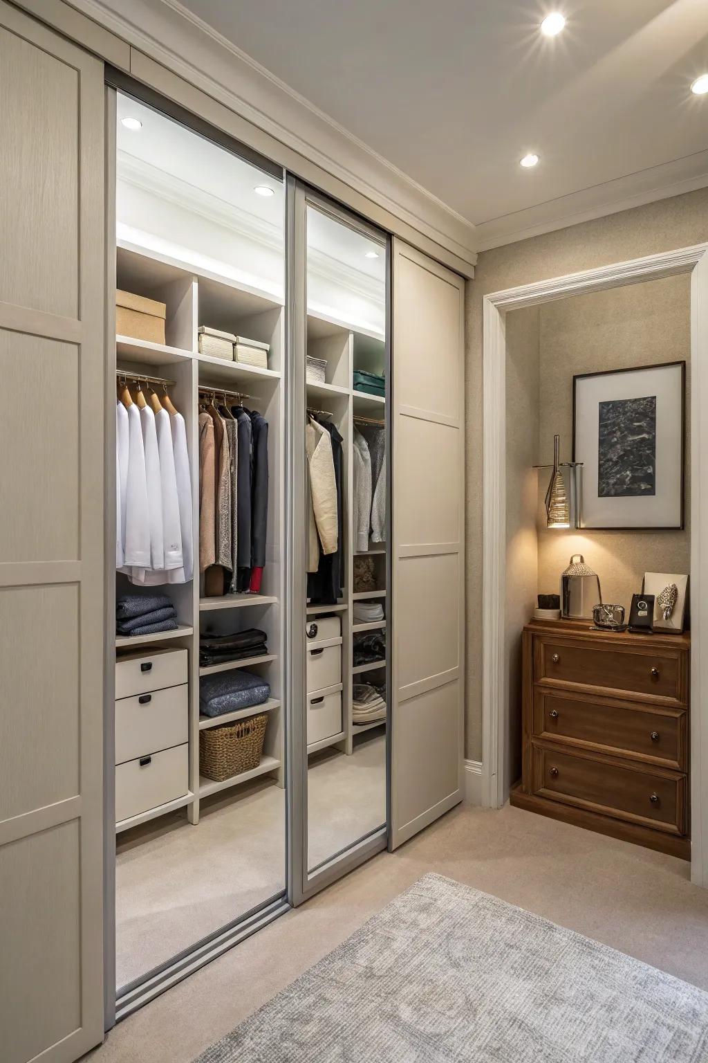 Sliding entryways provide a modern, space-saving option.