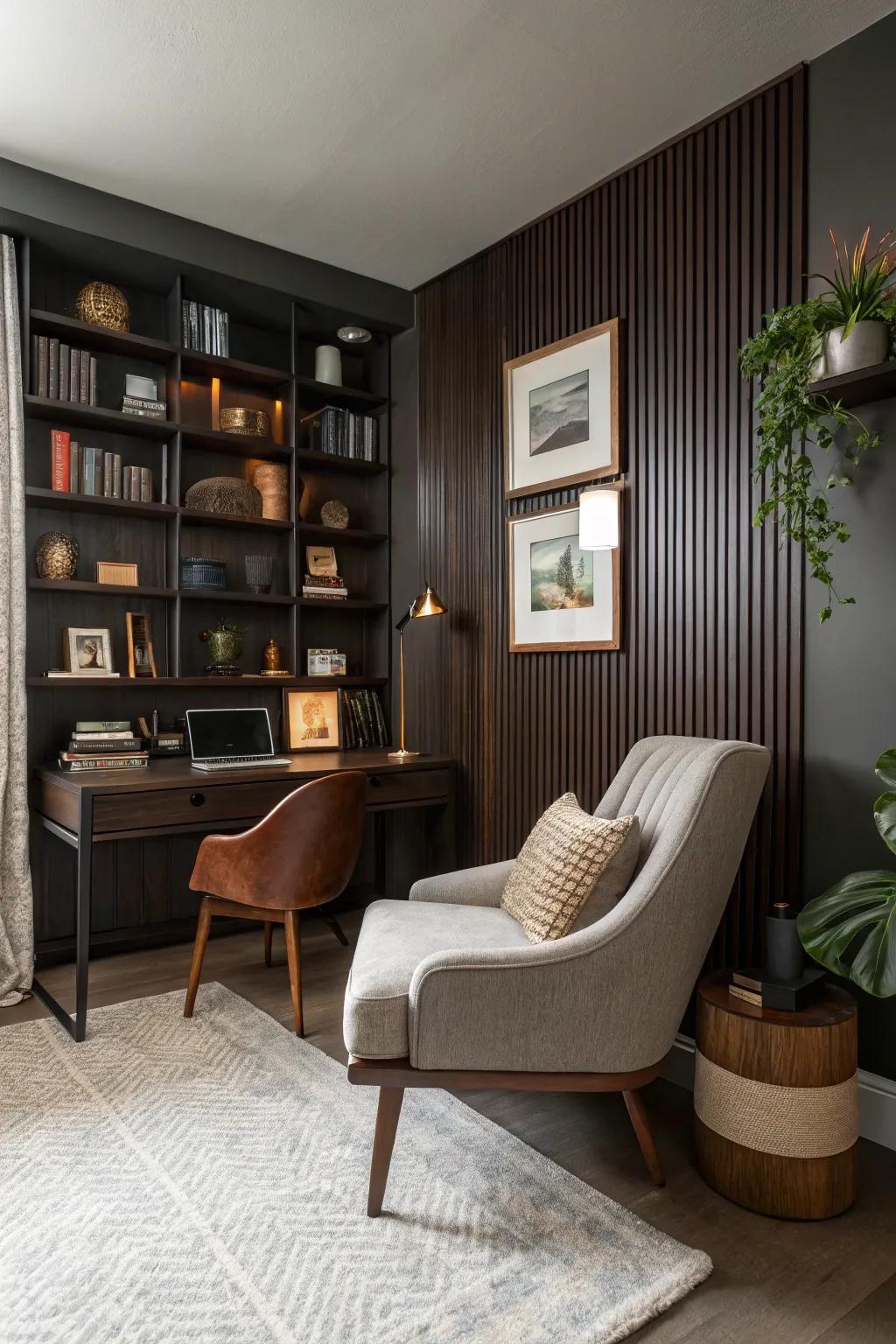 Achieve timeless elegance with a mid-century modern timber panel wall.