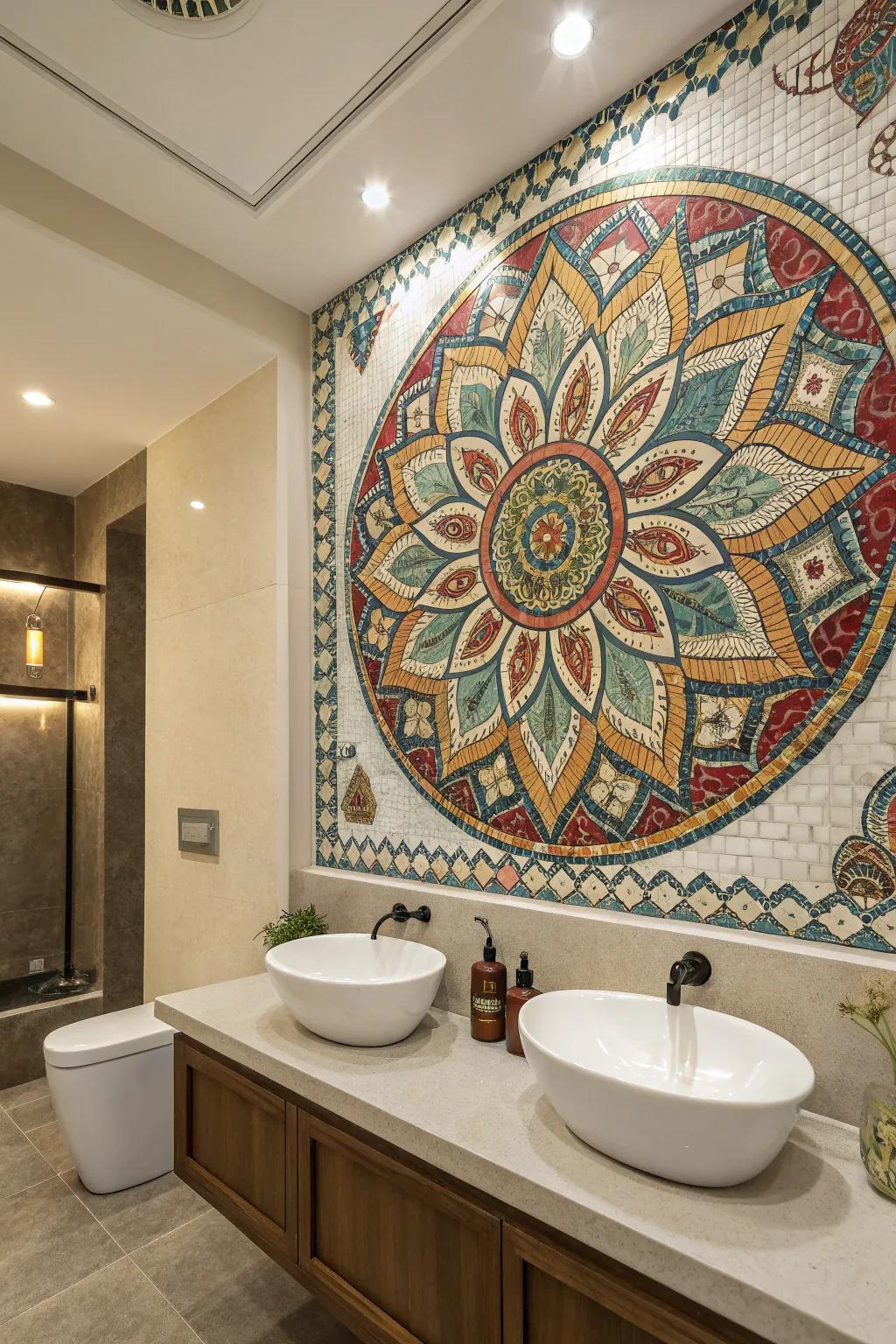 Modernize personal bath areas using mosaic art.