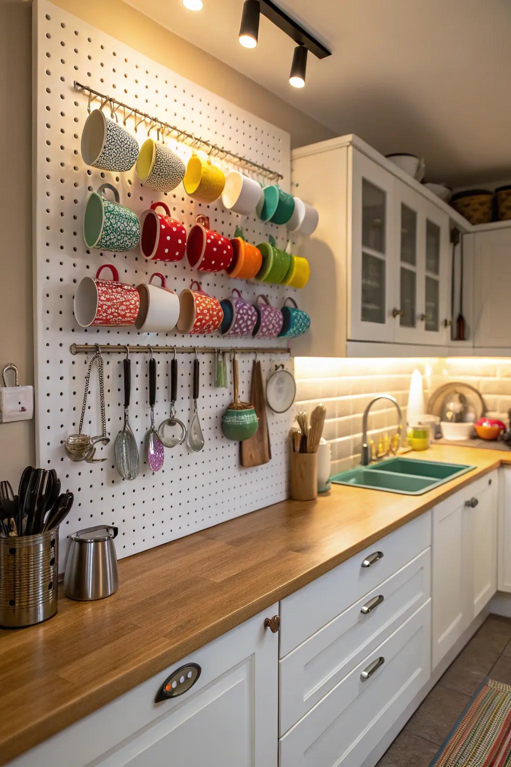 Customize your kitchen storage with a versatile pegboard.