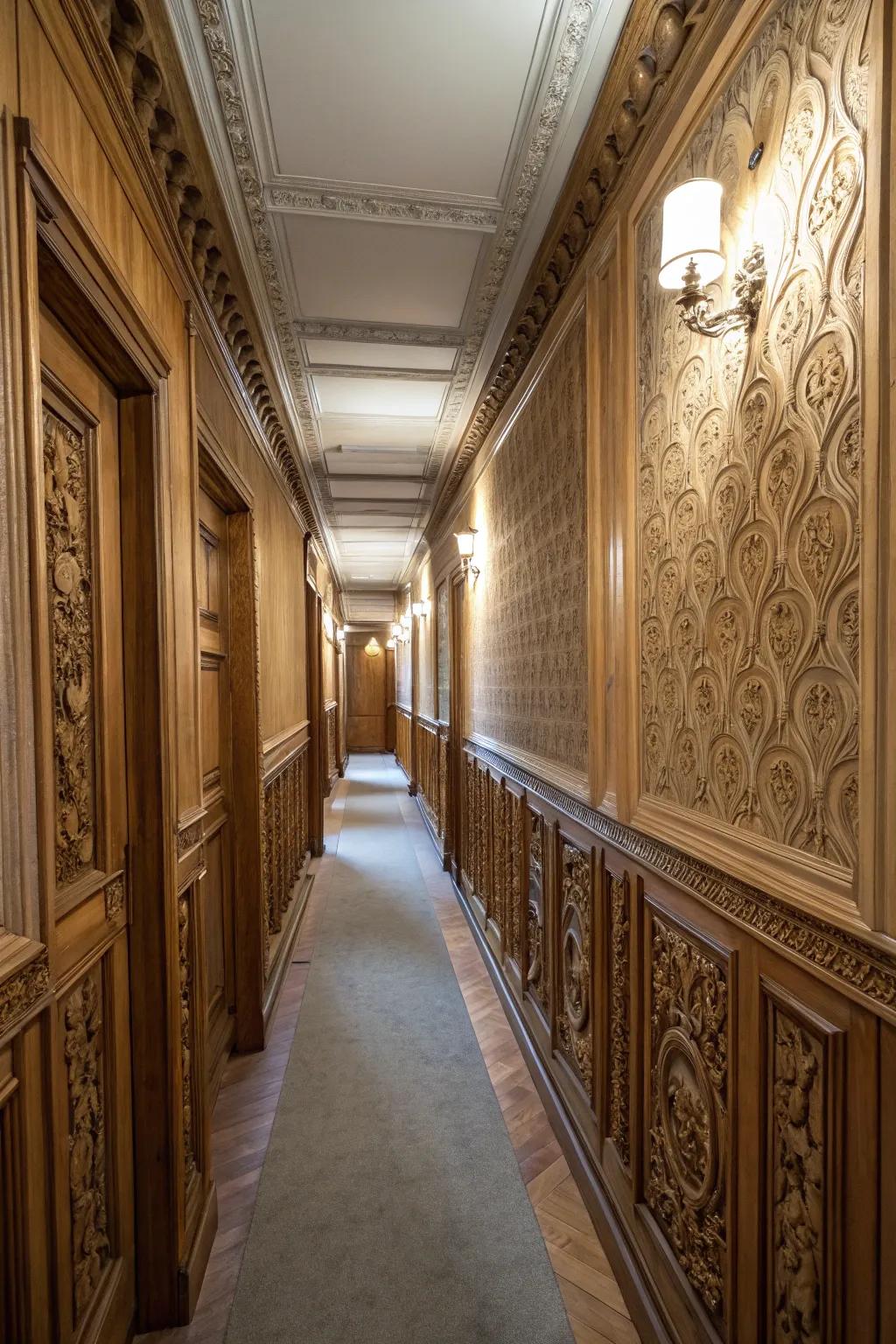 Molding gives depth and class for hallway walls.