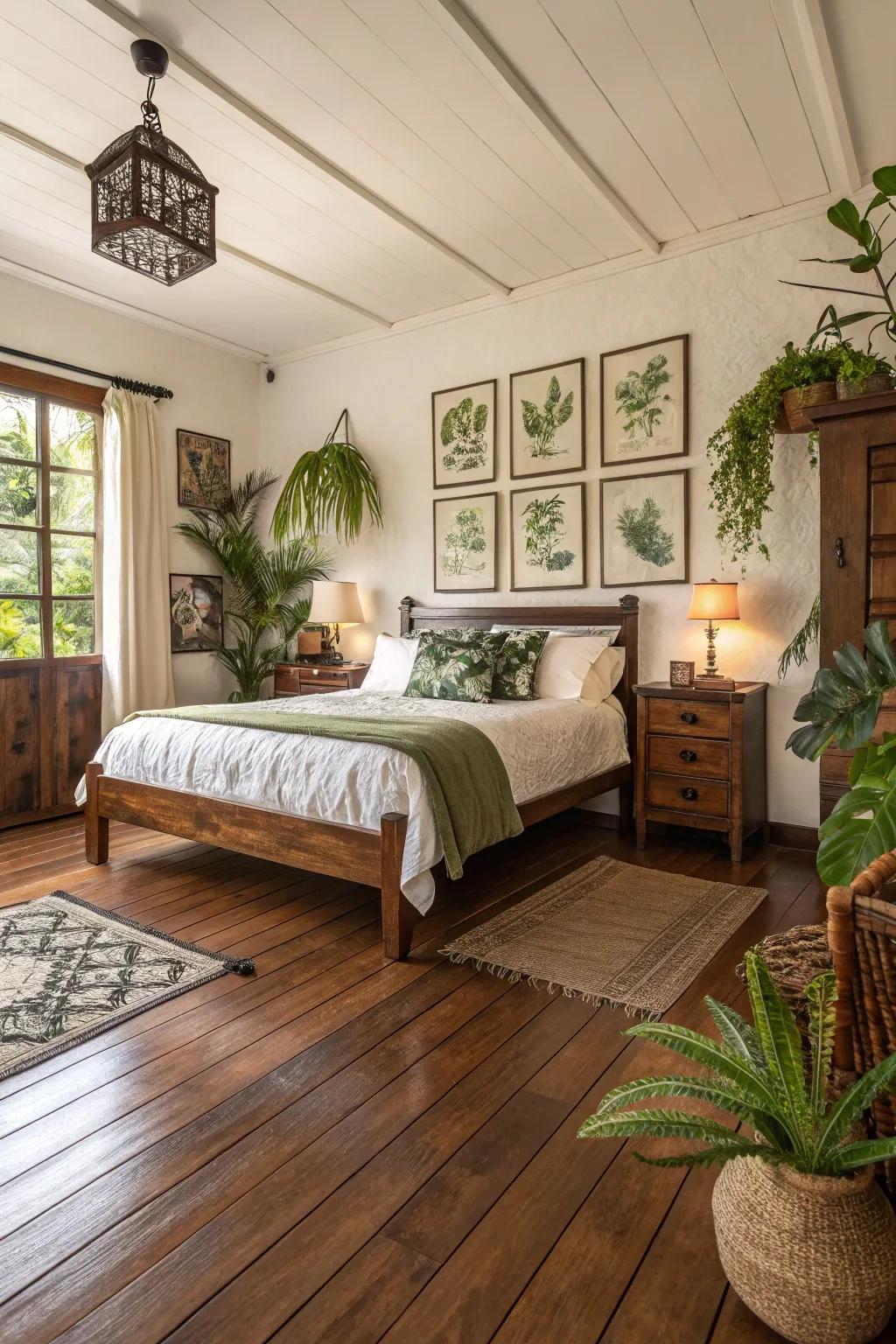 Wooden flooring provides a warm base for nature-inspired plans.