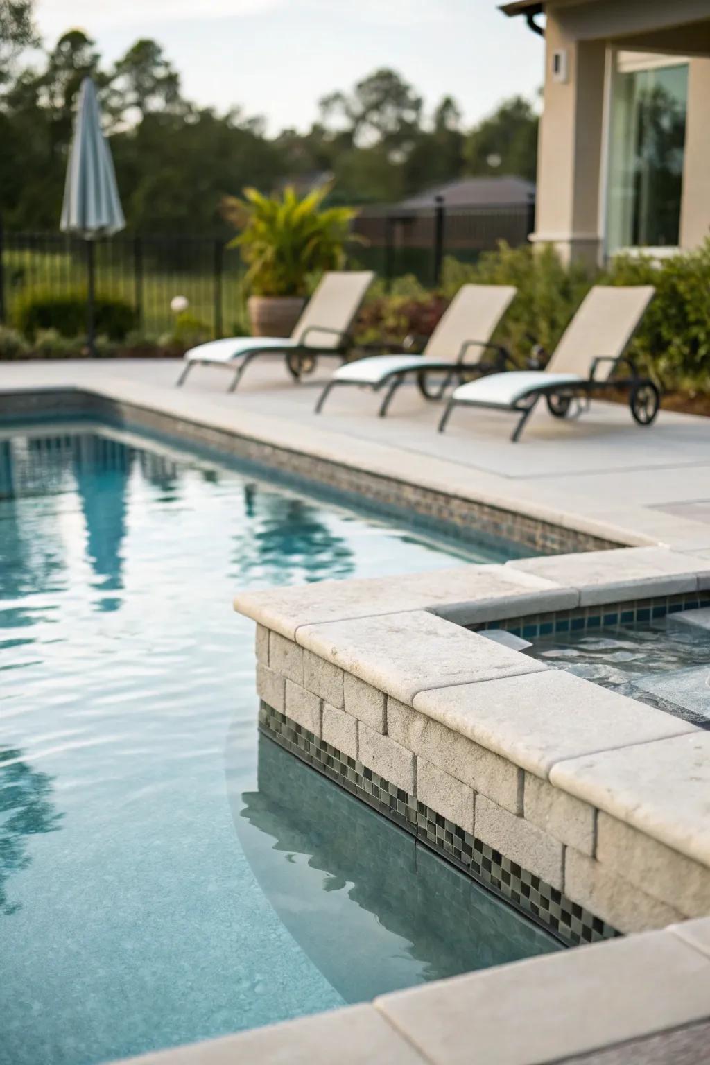 A tanning ledge inside the pool, ideal for sunbathing and unwinding.