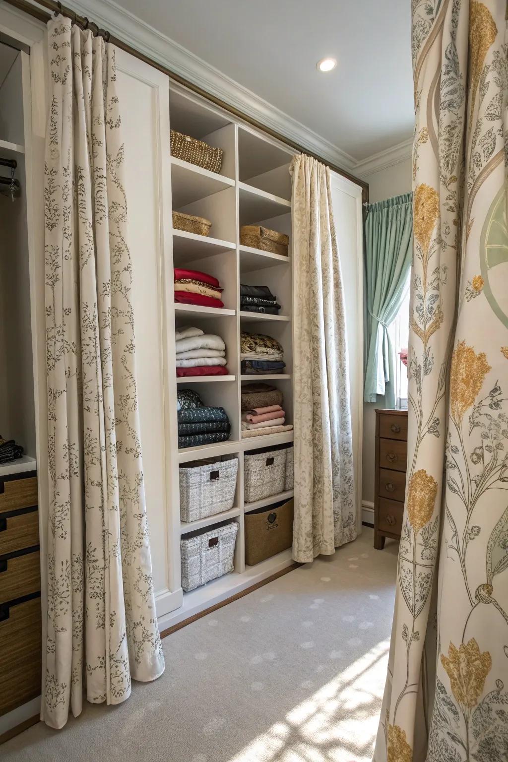 Stylish curtains that are used as a closet covering