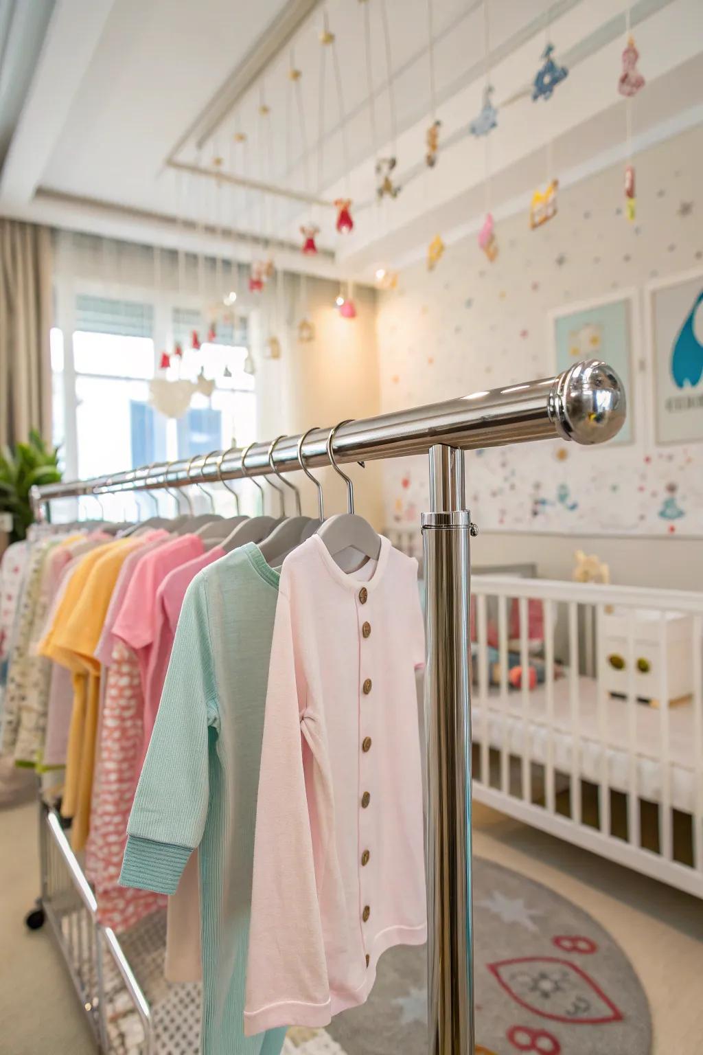 Suspension rods deliver a refined answer for stowing infant apparel within miniature spaces.