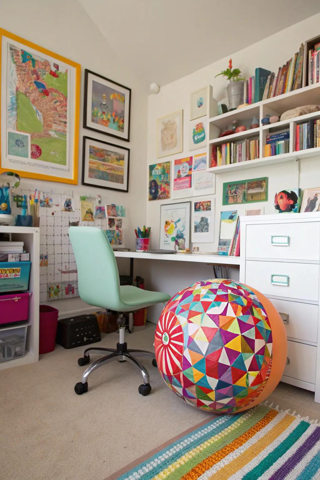 Sphere chairs encourage movement and add a playful touch to the office.