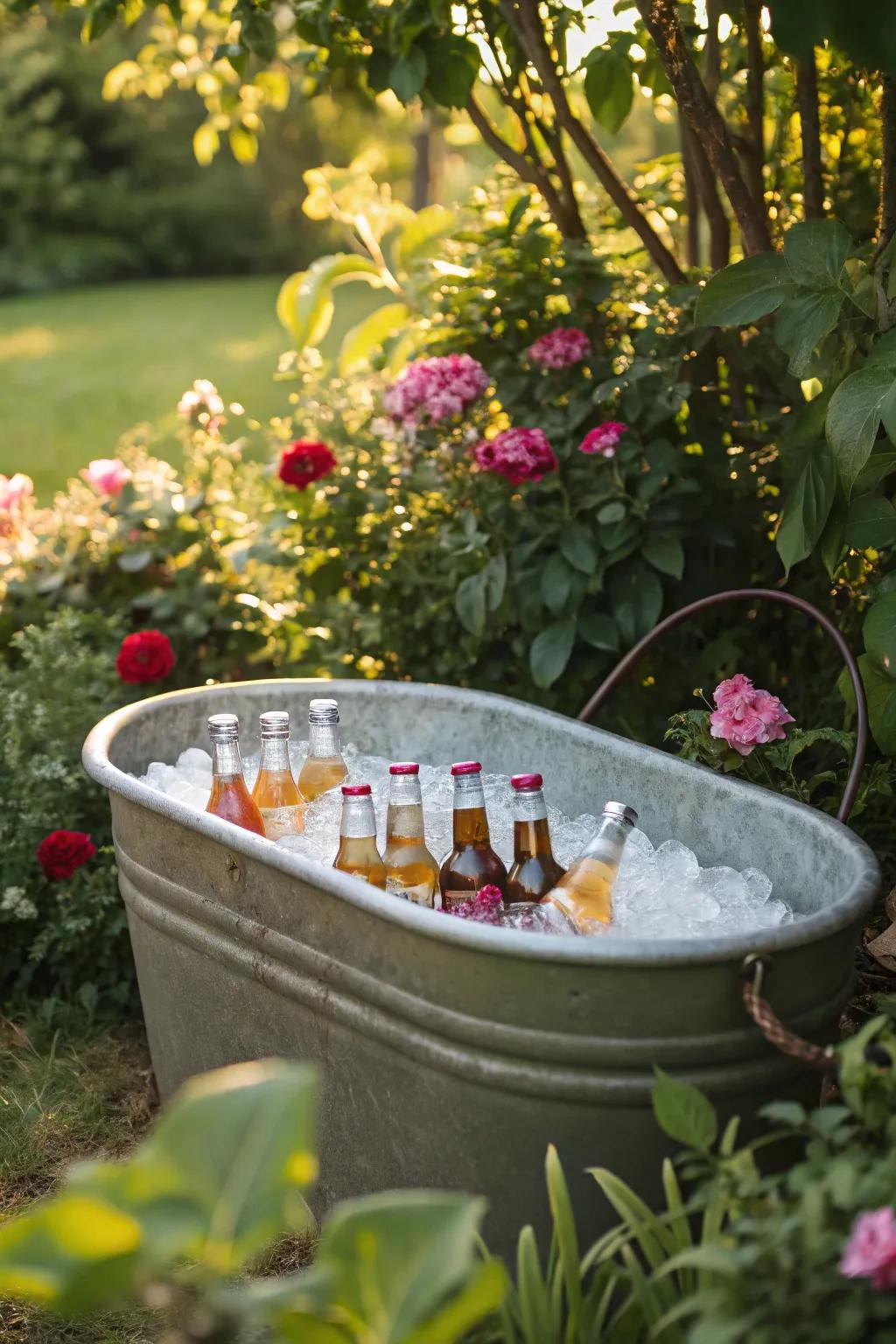 A beverage basin with a crushed ice halo is simultaneously functional and ornamental.