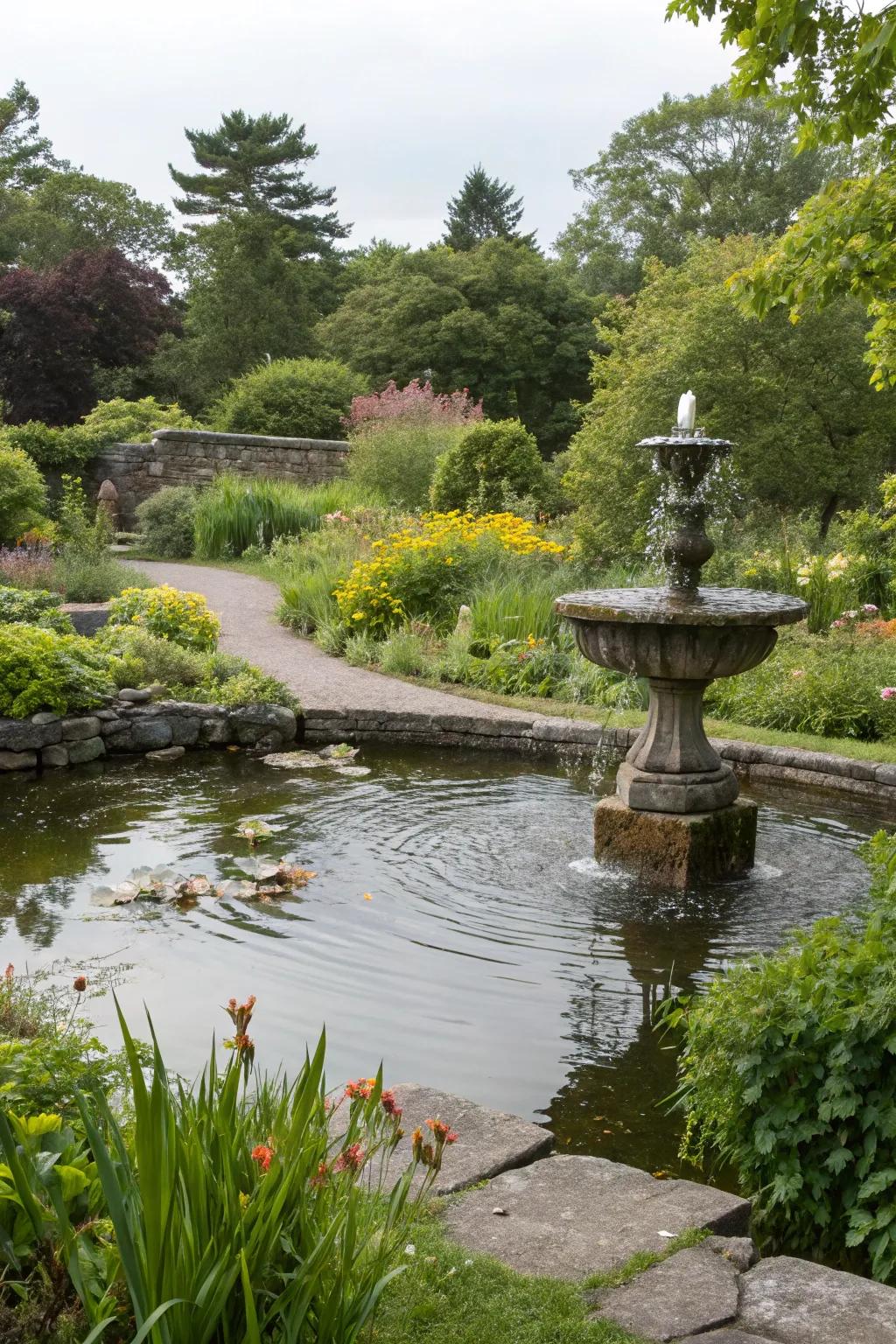 Water features introduce peace and sophistication.