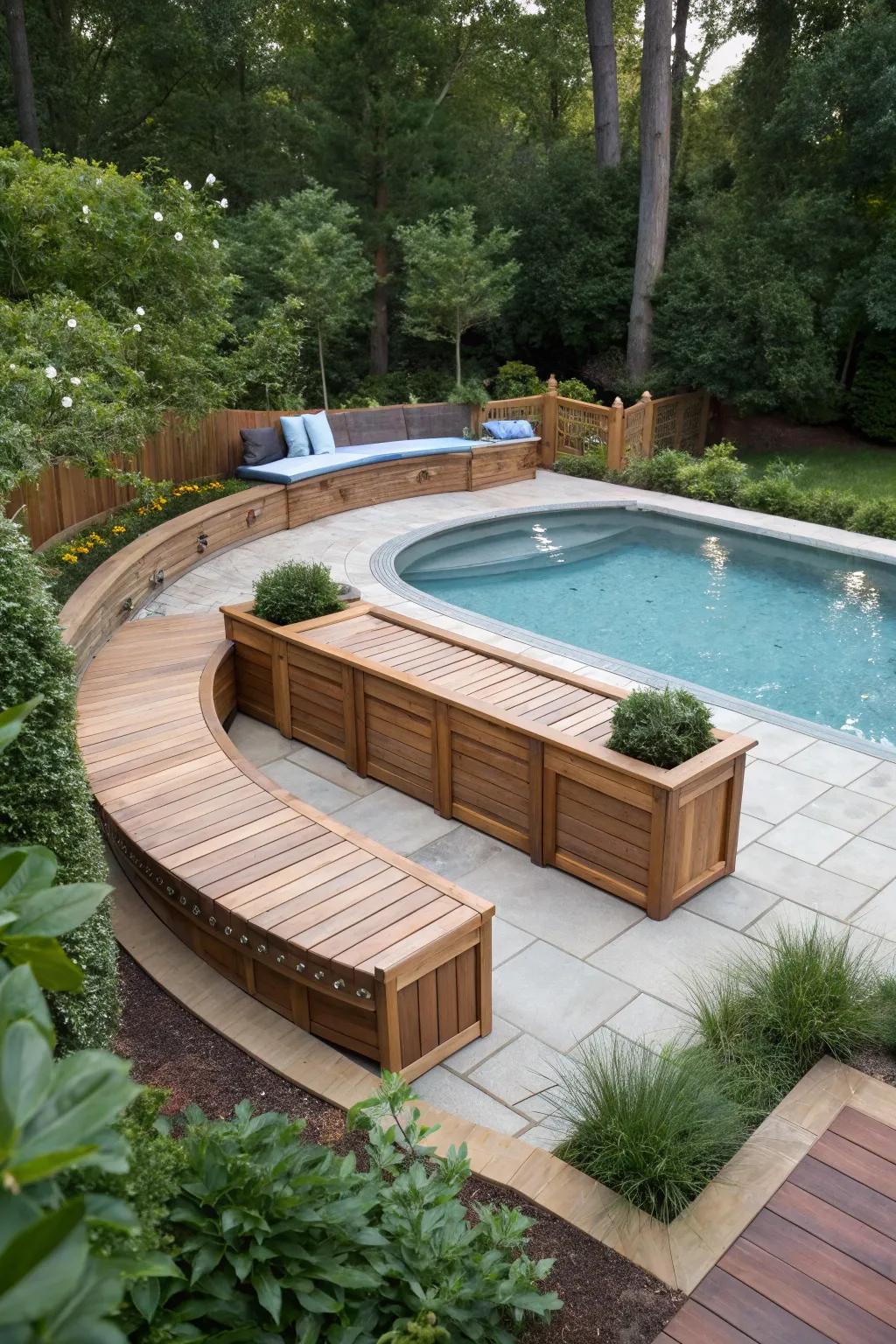 Built-in benches present both lounging and concealed storage answers.