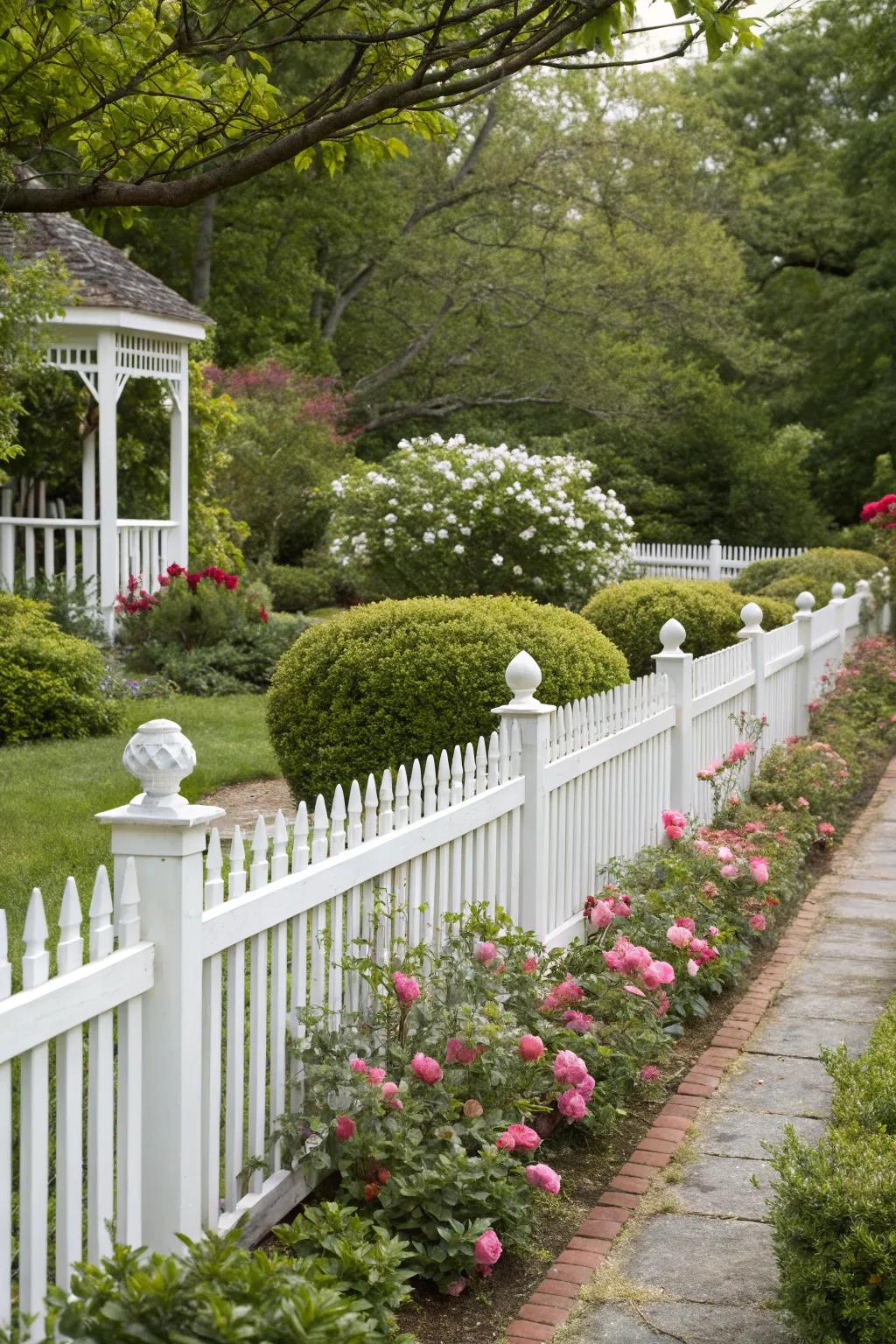 Classic white fences are a symbol of timeless elegance.
